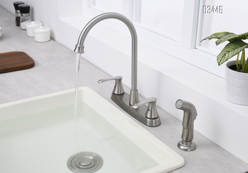 Kitchen Faucets, High Arc 360°Rotating Spout Kitchen Sink Faucet 2 Handle ,3 Hole Kitchen Faucet with Side Sprayer, Brushed