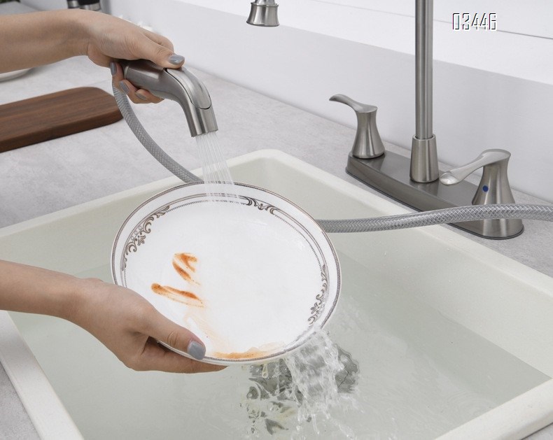 Kitchen Faucets, High Arc 360°Rotating Spout Kitchen Sink Faucet 2 Handle ,3 Hole Kitchen Faucet with Side Sprayer, Brushed