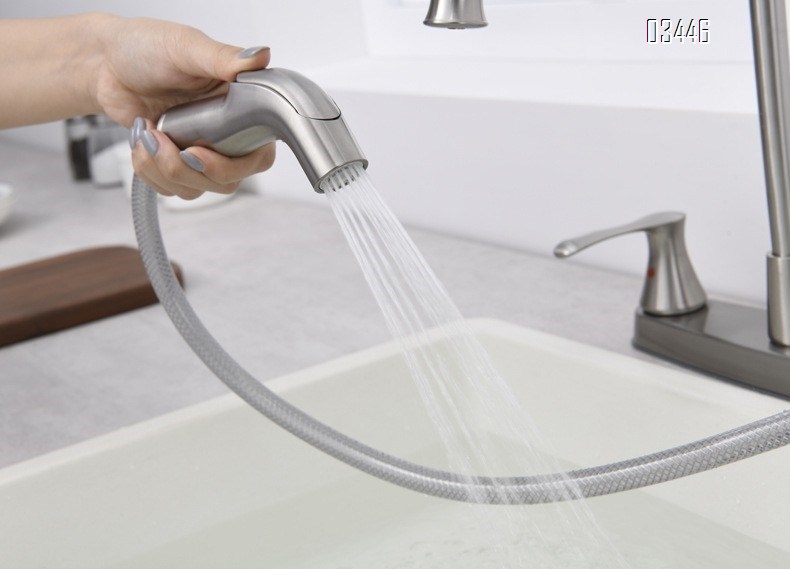 Kitchen Faucets, High Arc 360°Rotating Spout Kitchen Sink Faucet 2 Handle ,3 Hole Kitchen Faucet with Side Sprayer, Brushed