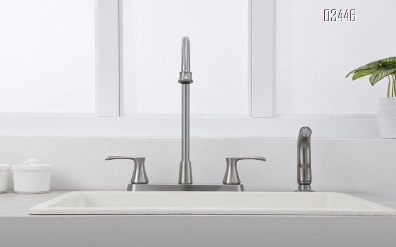 Kitchen Faucets, High Arc 360°Rotating Spout Kitchen Sink Faucet 2 Handle ,3 Hole Kitchen Faucet with Side Sprayer, Brushed