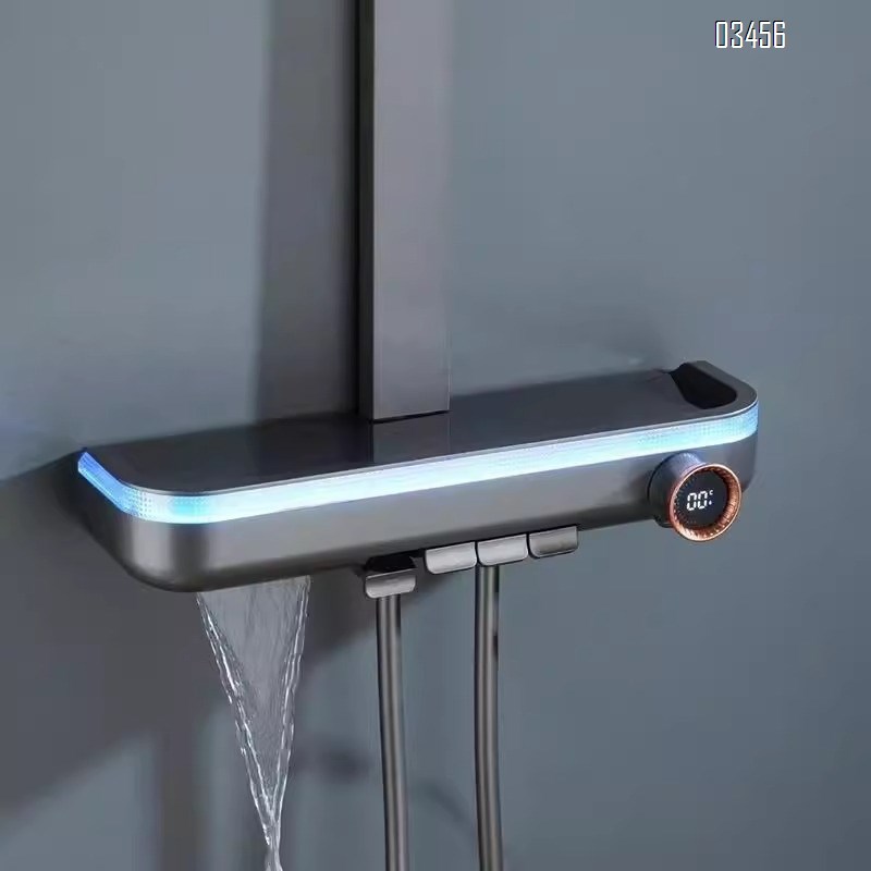 Brass Shower Head Set Home Wall-mounted High-end Digital Display Atmosphere Light Hotel Bathroom Pressure Shower Tap