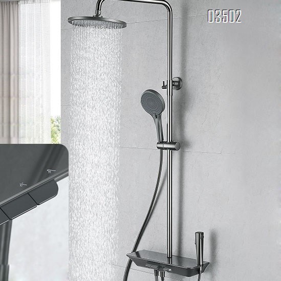 Gun grey 4-function shower head set with shower head and bathroom faucet for home use constant temperature rain shower set