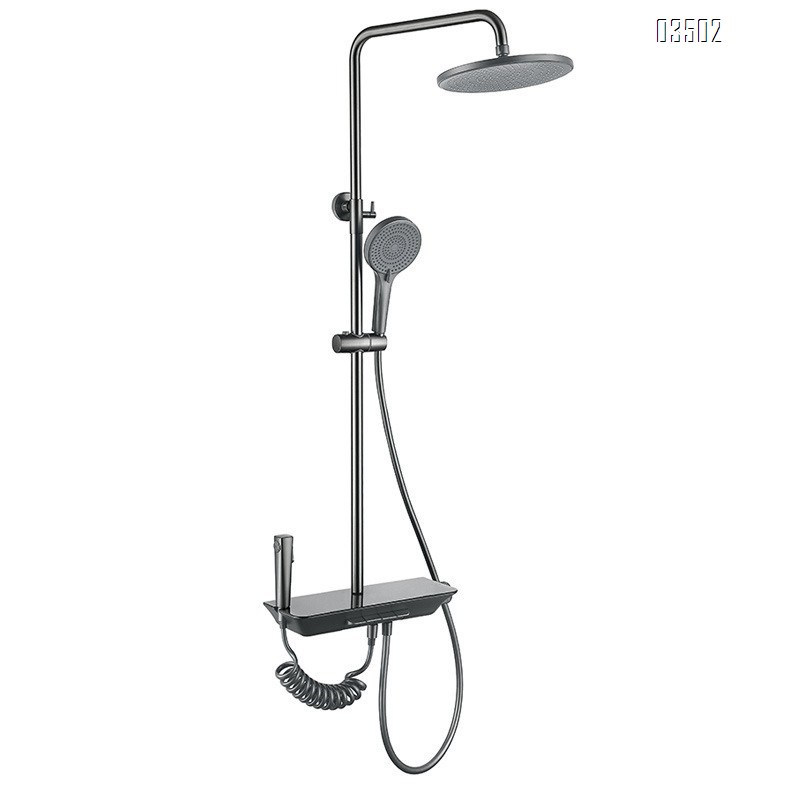 Gun grey 4-function shower head set with shower head and bathroom faucet for home use constant temperature rain shower set