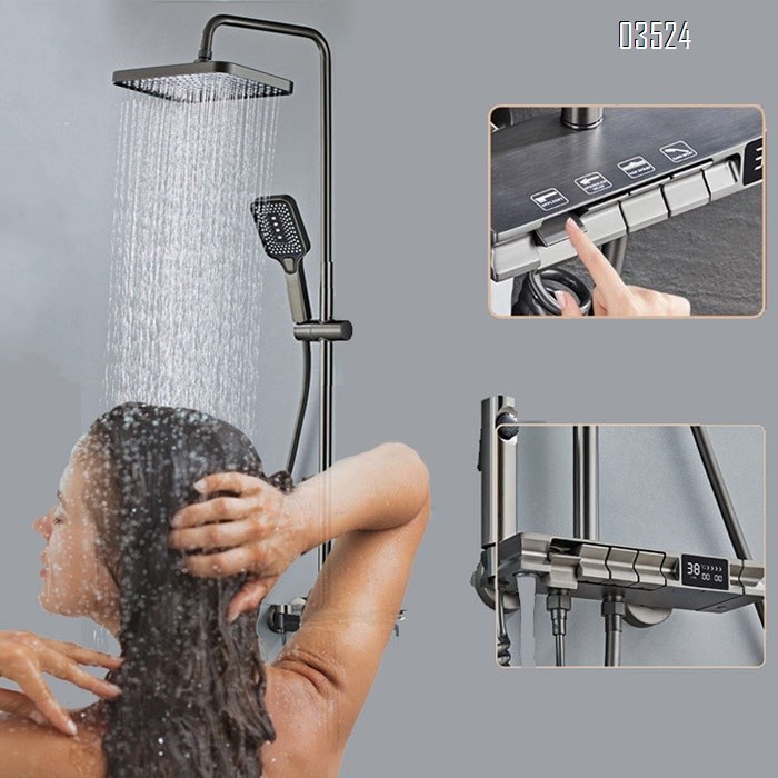 New digital display atmosphere light shower hidden installation shower head set water-plated gray shower head shower a complete set
