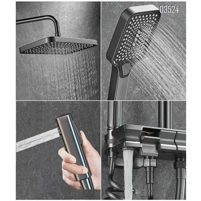 New digital display atmosphere light shower hidden installation shower head set water-plated gray shower head shower a complete set