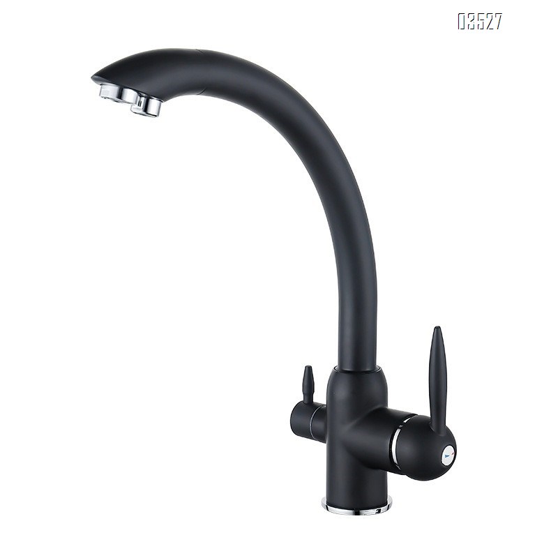 Dual Function Matte Black  Kitchen Faucet with Water Purifier Modern Single Hole Kitchen Sink Faucet, Dual Handle, Brass
