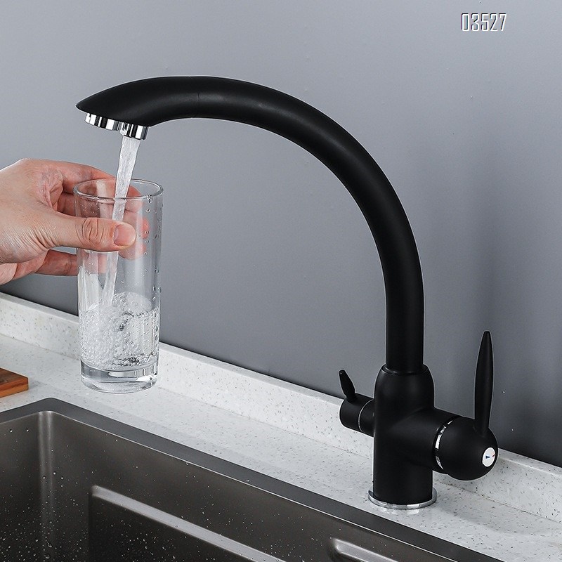 Dual Function Matte Black  Kitchen Faucet with Water Purifier Modern Single Hole Kitchen Sink Faucet, Dual Handle, Brass