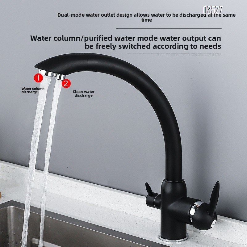 Dual Function Matte Black  Kitchen Faucet with Water Purifier Modern Single Hole Kitchen Sink Faucet, Dual Handle, Brass