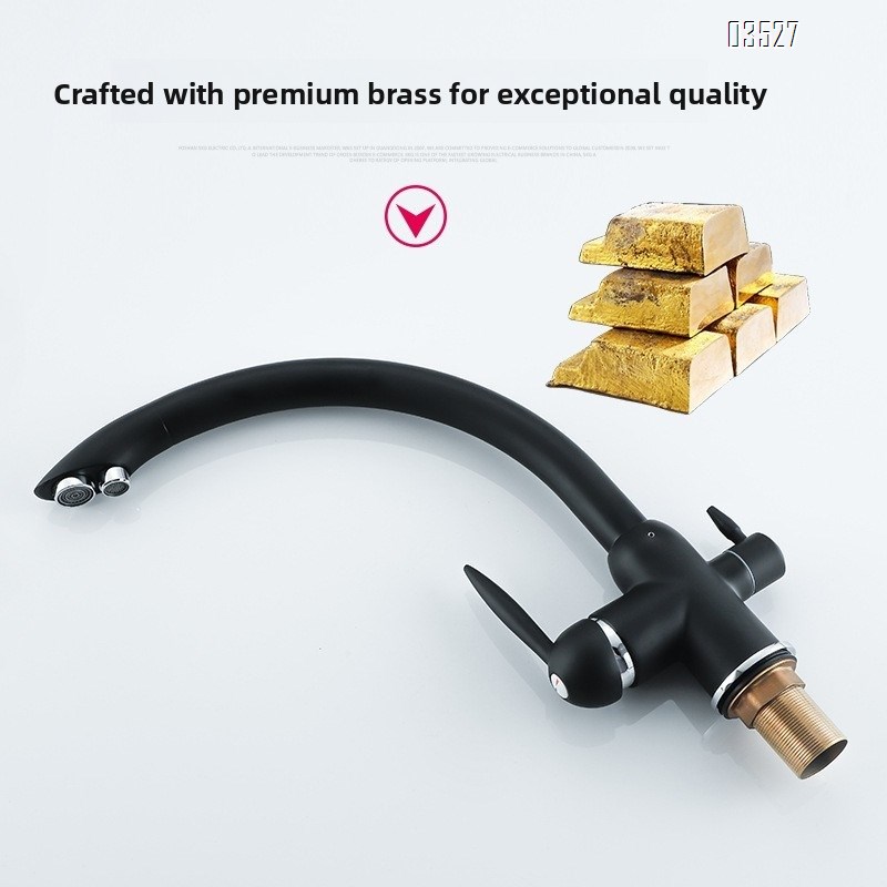 Dual Function Matte Black  Kitchen Faucet with Water Purifier Modern Single Hole Kitchen Sink Faucet, Dual Handle, Brass
