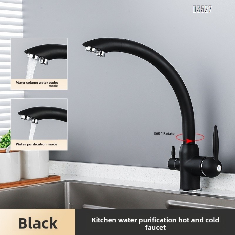 Dual Function Matte Black  Kitchen Faucet with Water Purifier Modern Single Hole Kitchen Sink Faucet, Dual Handle, Brass