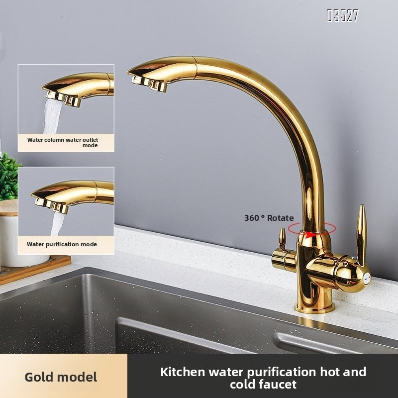 Dual Function Matte Black  Kitchen Faucet with Water Purifier Modern Single Hole Kitchen Sink Faucet, Dual Handle, Brass
