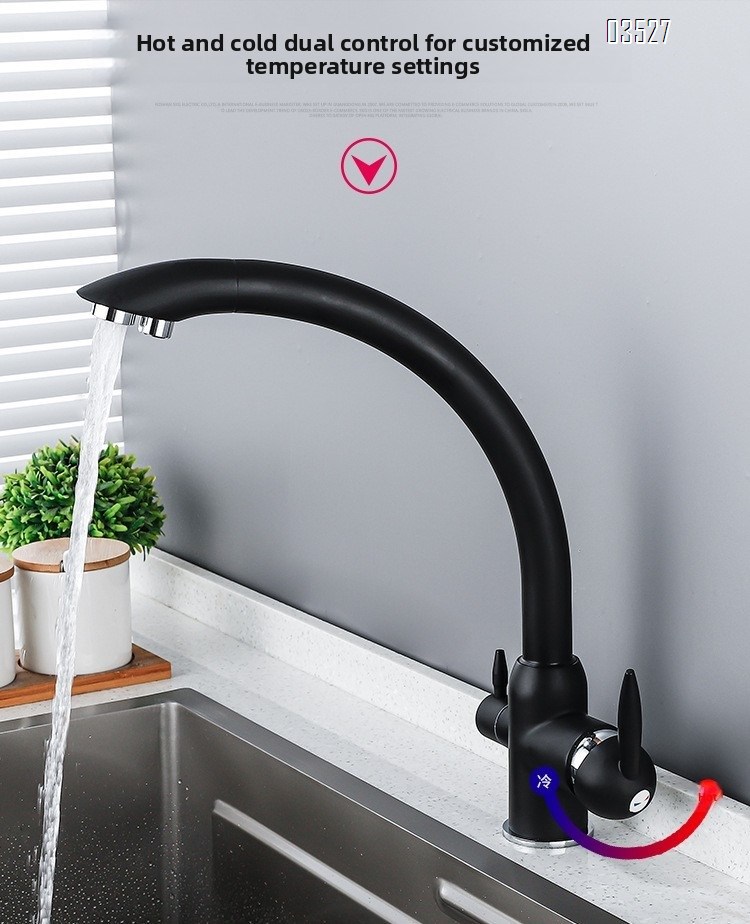 Dual Function Matte Black  Kitchen Faucet with Water Purifier Modern Single Hole Kitchen Sink Faucet, Dual Handle, Brass