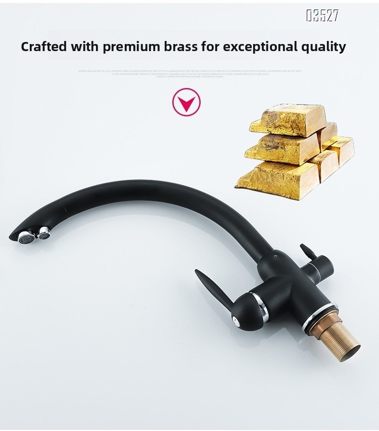 Dual Function Matte Black  Kitchen Faucet with Water Purifier Modern Single Hole Kitchen Sink Faucet, Dual Handle, Brass