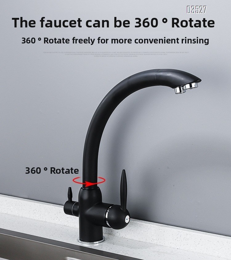Dual Function Matte Black  Kitchen Faucet with Water Purifier Modern Single Hole Kitchen Sink Faucet, Dual Handle, Brass