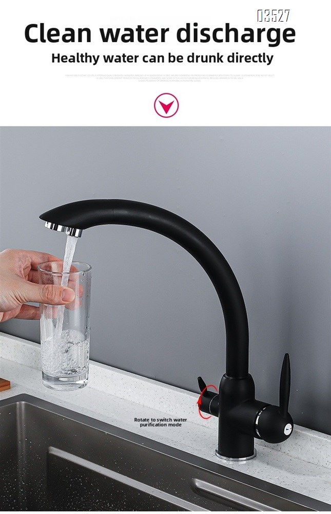 Dual Function Matte Black  Kitchen Faucet with Water Purifier Modern Single Hole Kitchen Sink Faucet, Dual Handle, Brass