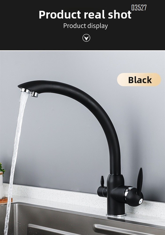 Dual Function Matte Black  Kitchen Faucet with Water Purifier Modern Single Hole Kitchen Sink Faucet, Dual Handle, Brass