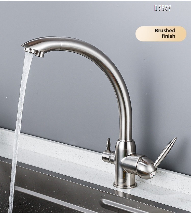 Dual Function Matte Black  Kitchen Faucet with Water Purifier Modern Single Hole Kitchen Sink Faucet, Dual Handle, Brass
