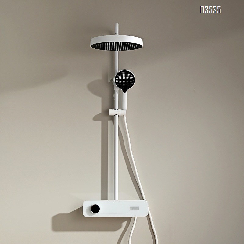 Gun gray digital shower head faucet set with home bathroom pressure increase and large spray head and storage shelf