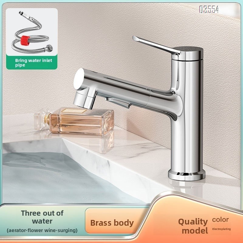 Dual Spray Pattern Pull Out Kitchen Faucet with Switch Button  Small Single Handle Kitchen Sink Faucet Deck Mounted Cheap Price