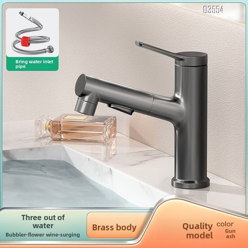 Dual Spray Pattern Pull Out Kitchen Faucet with Switch Button  Small Single Handle Kitchen Sink Faucet Deck Mounted Cheap Price