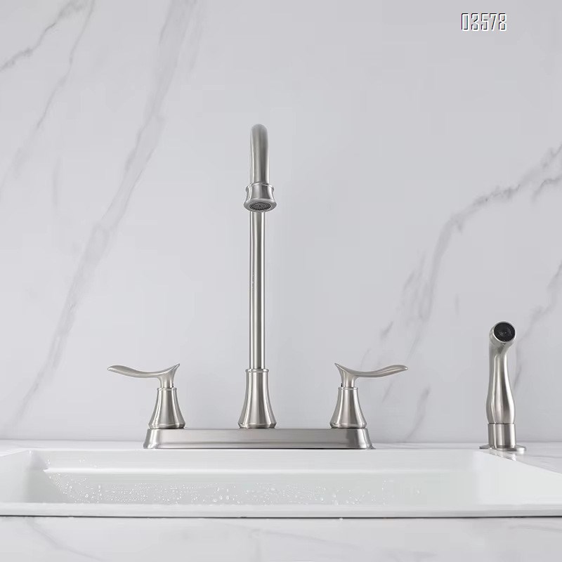 2-hole Faucet Modern Deck Mounted Faucet Side Spray For Kitchen And Bathroom Hot And Cold Water Dual Handle Contemporary Brushed Finish Faucet 2-hole Kitchen Faucet