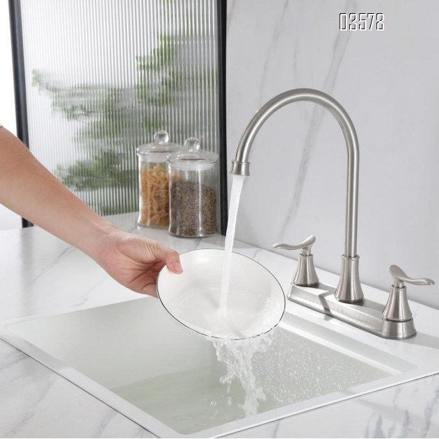 2-hole Faucet Modern Deck Mounted Faucet Side Spray For Kitchen And Bathroom Hot And Cold Water Dual Handle Contemporary Brushed Finish Faucet 2-hole Kitchen Faucet