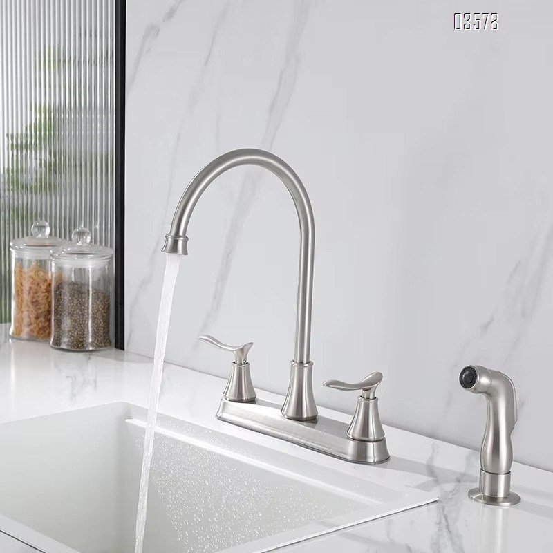 2-hole Faucet Modern Deck Mounted Faucet Side Spray For Kitchen And Bathroom Hot And Cold Water Dual Handle Contemporary Brushed Finish Faucet 2-hole Kitchen Faucet