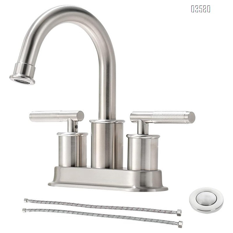 Hot Sale Brass Double Handles Wash Basin Tap Black  Bathroom Mixer Basin Faucet With Drainer for Bathroom RV Kitchen
