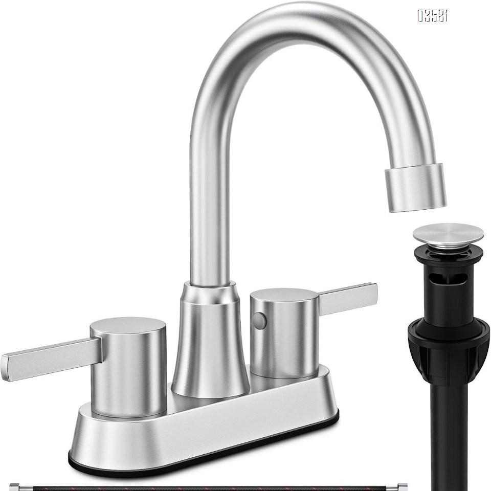 Dual Handle Bathroom Sink Faucet Basin Mixer With  Drain Stopper Brushed Nickle 3-hole  Basin Faucet
