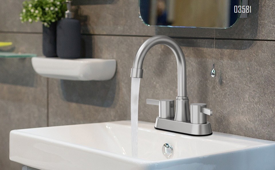 Dual Handle Bathroom Sink Faucet Basin Mixer With  Drain Stopper Brushed Nickle 3-hole  Basin Faucet