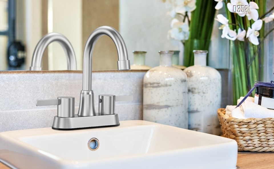Dual Handle Bathroom Sink Faucet Basin Mixer With  Drain Stopper Brushed Nickle 3-hole  Basin Faucet
