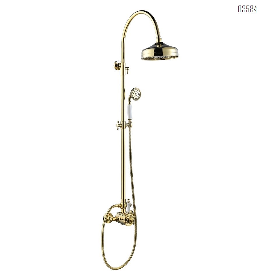European Luxury Gold Retro Thermostatic Shower Head Set for Home Use Adjustable Brass Tap
