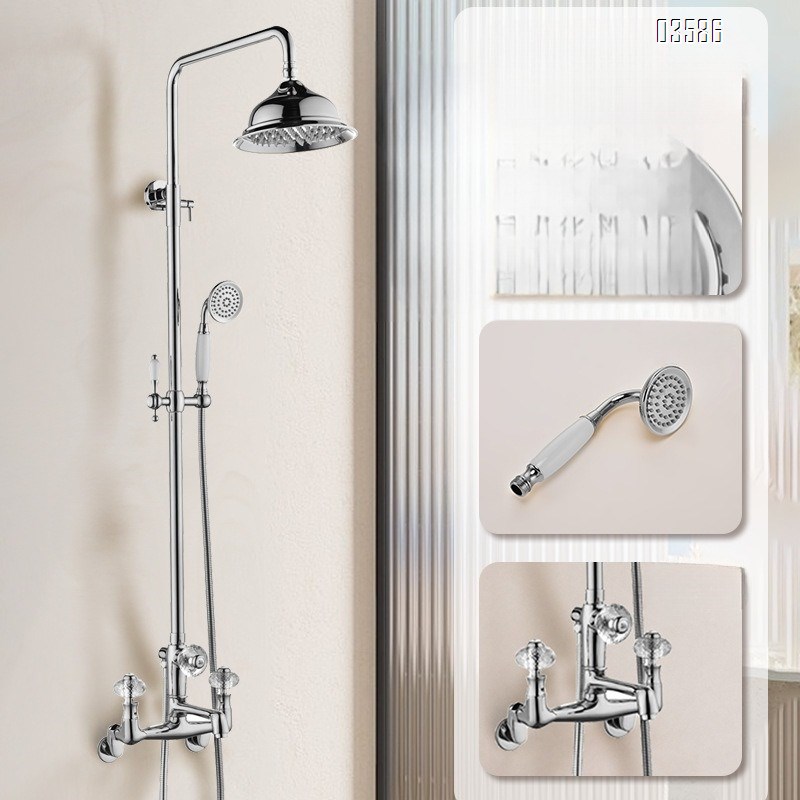 All-Brass French Retro Chrome Shower Set for Home Use Shower Head Dual Handle European Style Hot and Cold Shower