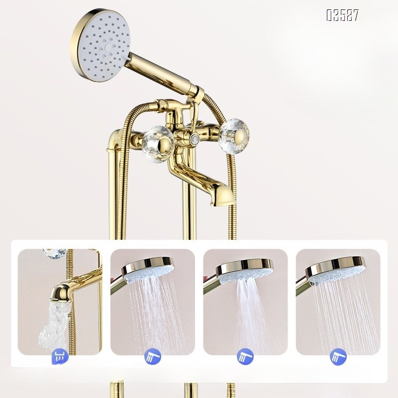 Brass Floor-Standing Freestanding Hot and Cold Water Bathtub Faucet Wooden Side Standing Shower Faucet Tap
