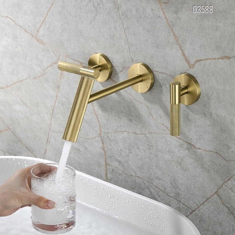 Wall-mounted Concealed Basin Faucet Hidden Hot and Cold Water Faucet Round Three-Hole Gold Light Luxury Tap