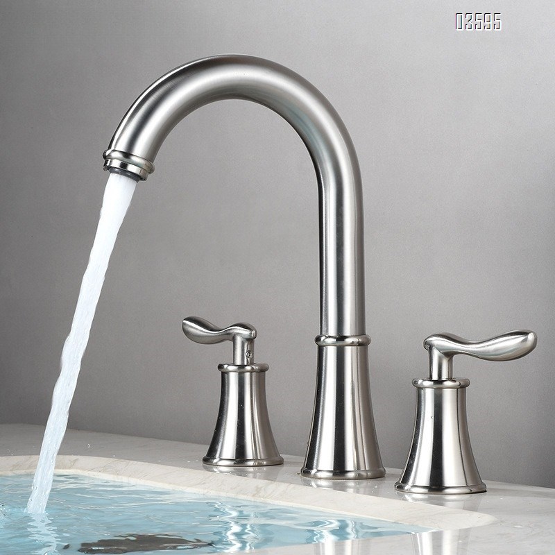 Modern Design  Two Handles  Deck Mounted Hot & Cold Water Living Room Bathroom Faucet Brass  3-Hole Basin Faucet for Sink