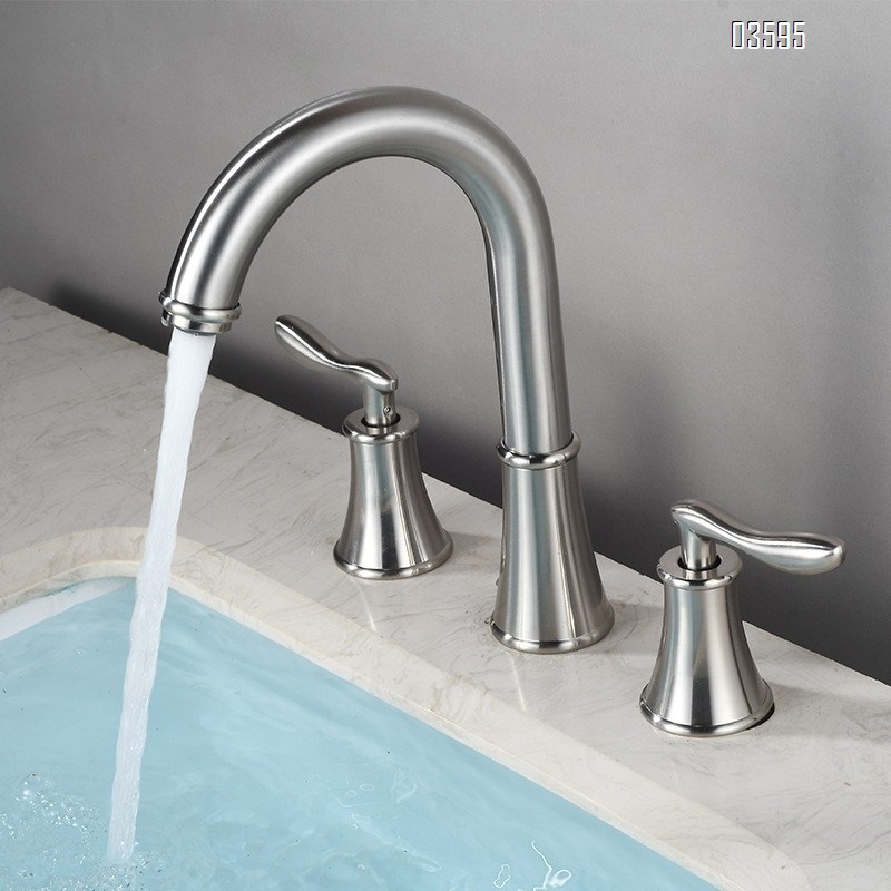 Modern Design  Two Handles  Deck Mounted Hot & Cold Water Living Room Bathroom Faucet Brass  3-Hole Basin Faucet for Sink