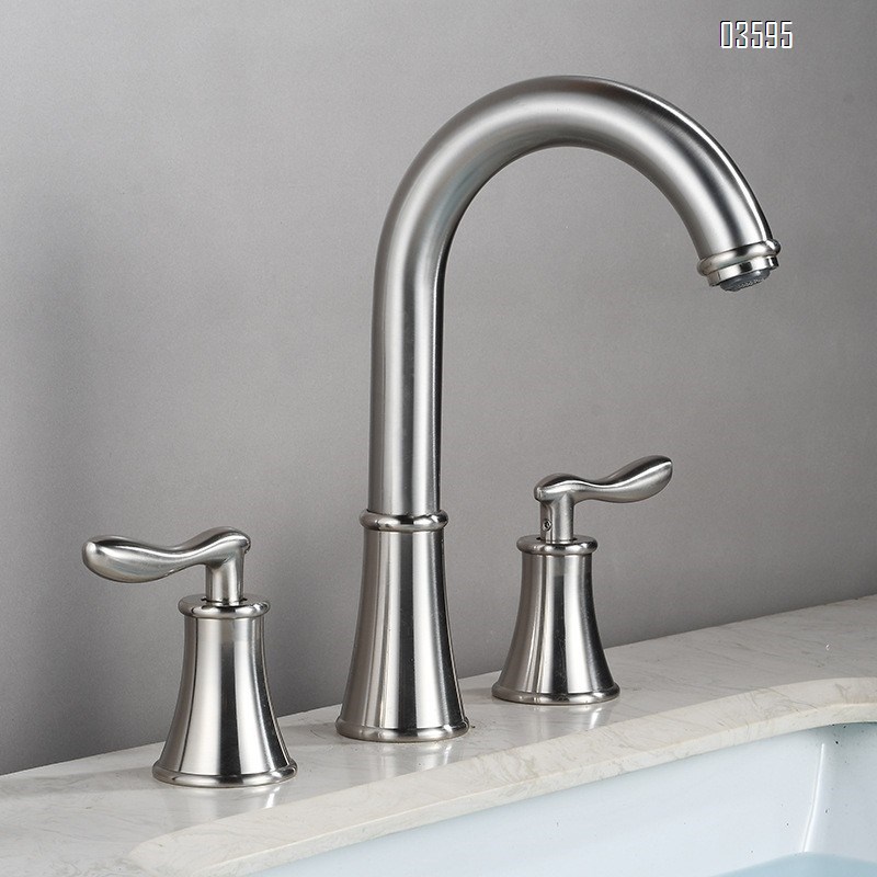 Modern Design  Two Handles  Deck Mounted Hot & Cold Water Living Room Bathroom Faucet Brass  3-Hole Basin Faucet for Sink