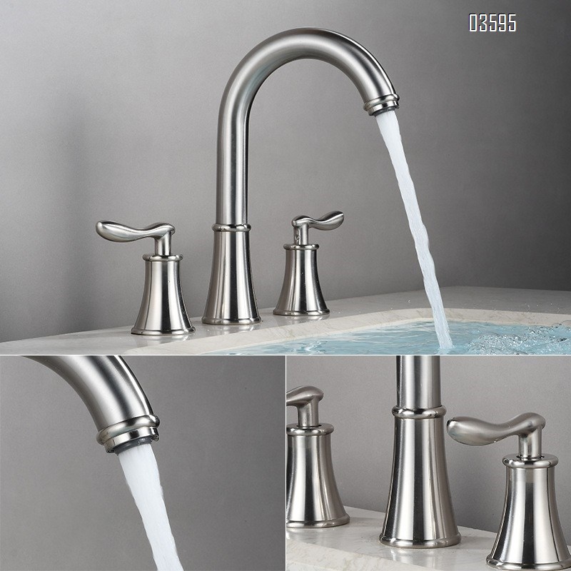 Modern Design  Two Handles  Deck Mounted Hot & Cold Water Living Room Bathroom Faucet Brass  3-Hole Basin Faucet for Sink