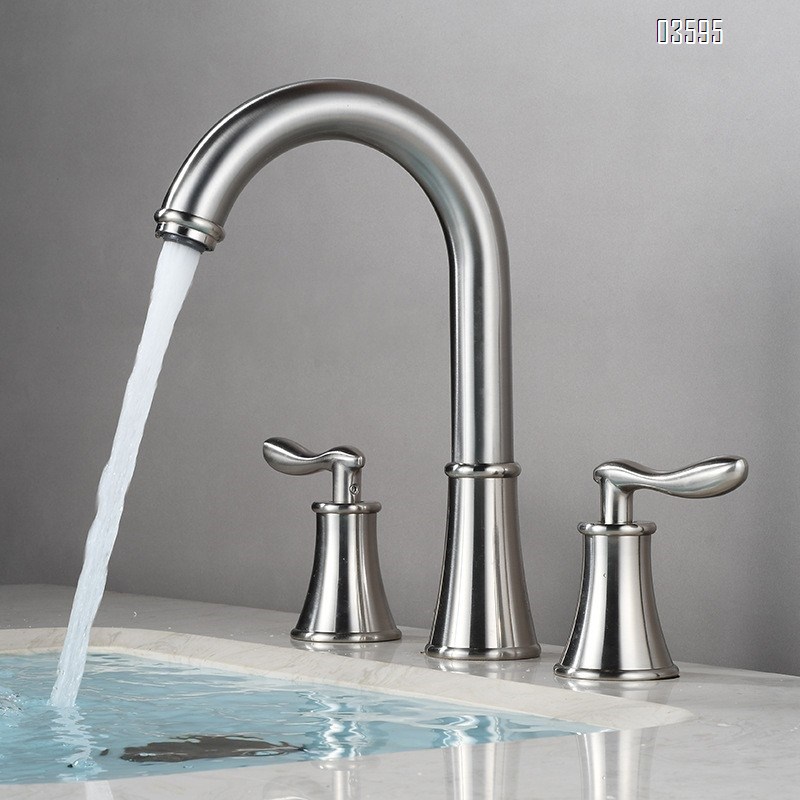 Modern Design  Two Handles  Deck Mounted Hot & Cold Water Living Room Bathroom Faucet Brass  3-Hole Basin Faucet for Sink