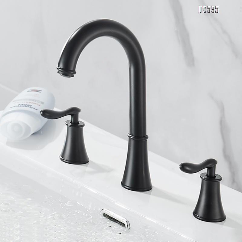 Modern Design  Two Handles  Deck Mounted Hot & Cold Water Living Room Bathroom Faucet Brass  3-Hole Basin Faucet for Sink