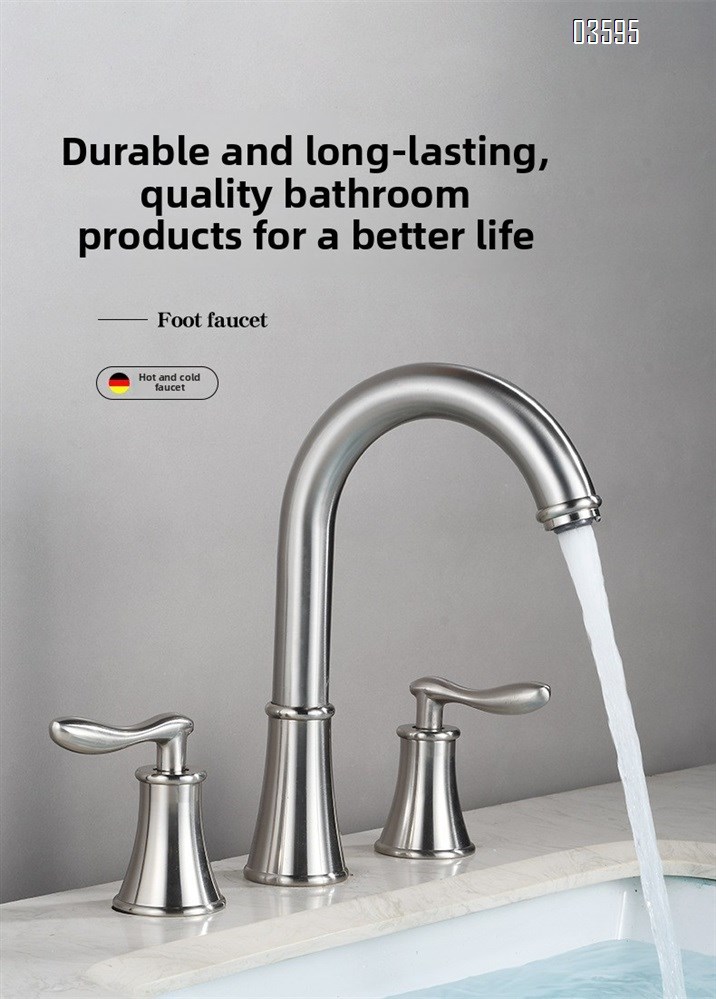 Modern Design  Two Handles  Deck Mounted Hot & Cold Water Living Room Bathroom Faucet Brass  3-Hole Basin Faucet for Sink