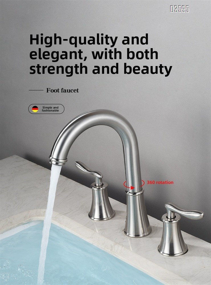 Modern Design  Two Handles  Deck Mounted Hot & Cold Water Living Room Bathroom Faucet Brass  3-Hole Basin Faucet for Sink