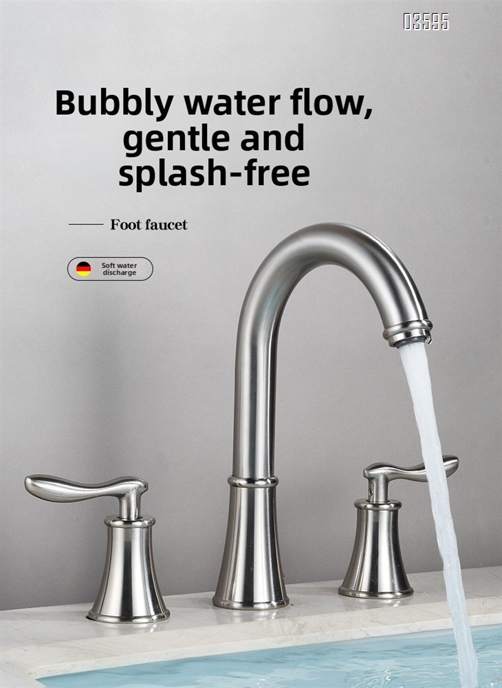 Modern Design  Two Handles  Deck Mounted Hot & Cold Water Living Room Bathroom Faucet Brass  3-Hole Basin Faucet for Sink