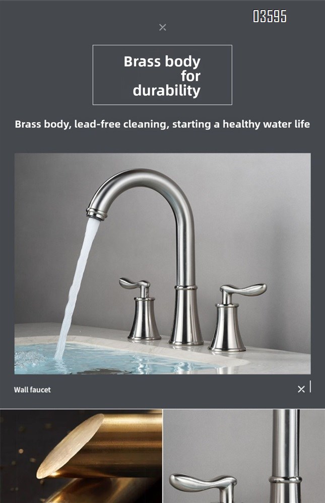 Modern Design  Two Handles  Deck Mounted Hot & Cold Water Living Room Bathroom Faucet Brass  3-Hole Basin Faucet for Sink