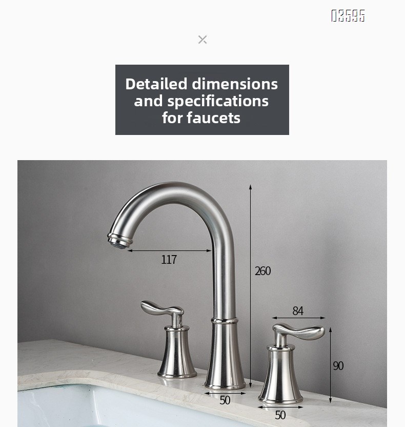 Modern Design  Two Handles  Deck Mounted Hot & Cold Water Living Room Bathroom Faucet Brass  3-Hole Basin Faucet for Sink