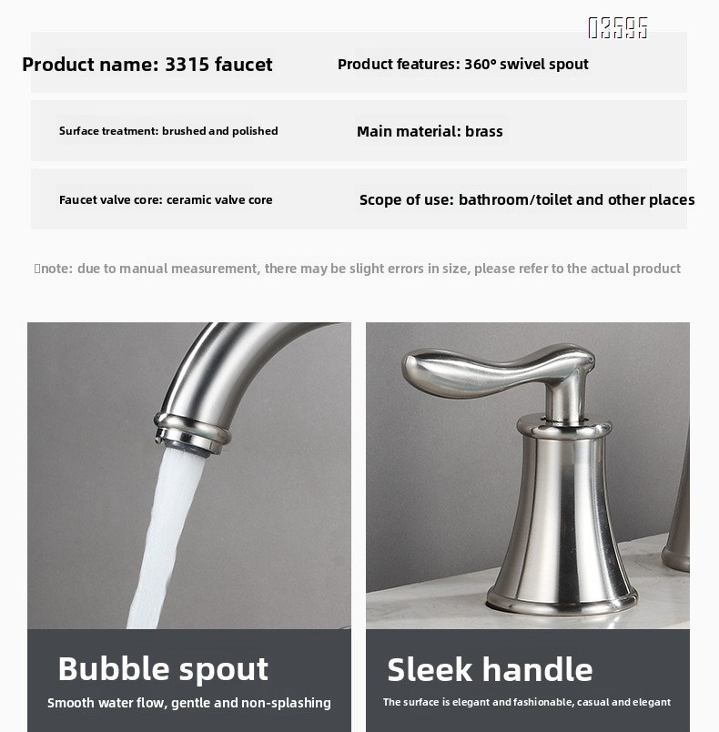 Modern Design  Two Handles  Deck Mounted Hot & Cold Water Living Room Bathroom Faucet Brass  3-Hole Basin Faucet for Sink