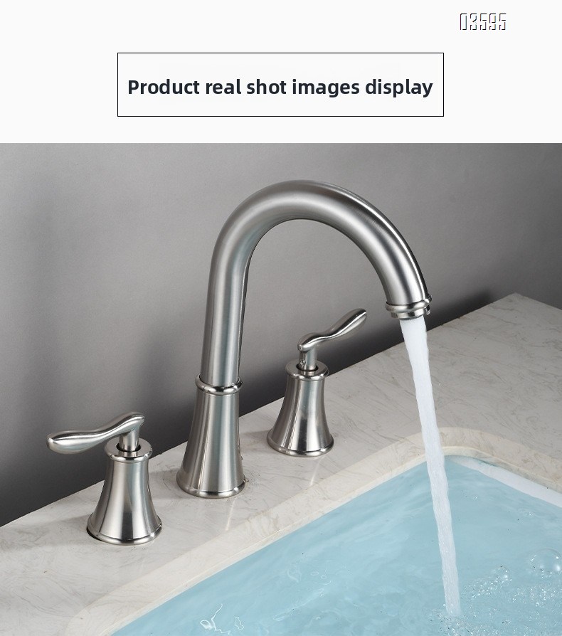 Modern Design  Two Handles  Deck Mounted Hot & Cold Water Living Room Bathroom Faucet Brass  3-Hole Basin Faucet for Sink