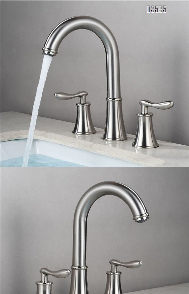 Modern Design  Two Handles  Deck Mounted Hot & Cold Water Living Room Bathroom Faucet Brass  3-Hole Basin Faucet for Sink