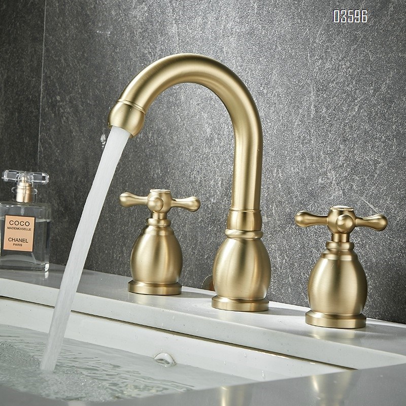Two Handle 3 Holes Deck Mounted Basin Faucet Antique Brass Faucet for Luxury Antique Vanity Bathroom Sink Faucet